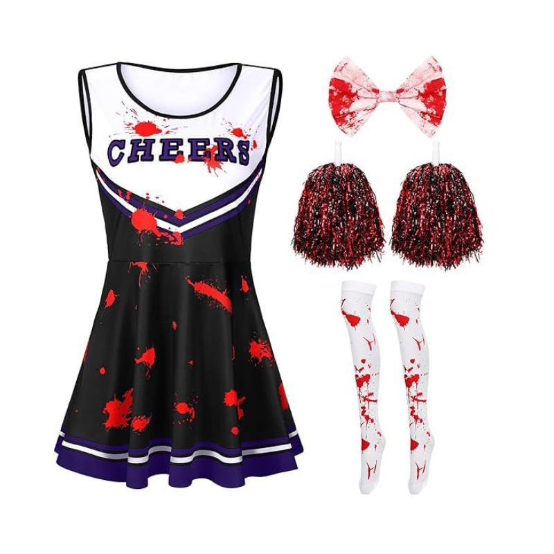 Totes Cheerleader-Kostüm Für Mädchen Gruselig Blutiges Zombie-Oberteil Rock Kleid Kostüme Für Halloween Kostümpartys Weihnachtsoutfits