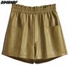 DIMANAF 2023 Μεγάλα Μεγέθη Φθινόπωρο Χειμώνας Σορτς Γυναικεία Νέα Μαύρα Δερμάτινα PU Casual Φαρδιά Πόδια Κοντό Παντελόνι