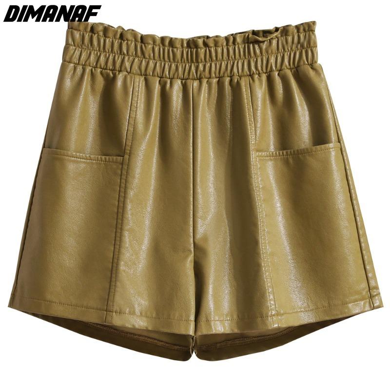 DIMANAF 2023 Plus Größe Herbst Winter Shorts Frauen Neue Schwarz PU Leder Casual Lose Breite Bein Hosen Kurze Hosen