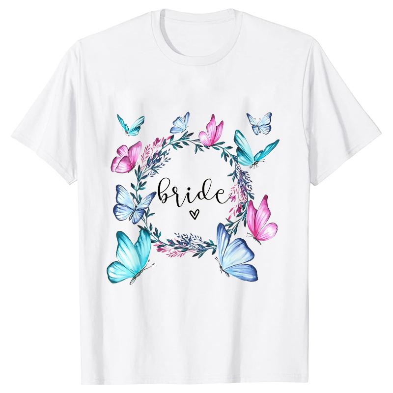 Fashion Bridal Wedding Party T-shirt Team Bride Bridesmaid Shirts Unisex’s Bachelorette Single Farewell Party Flower Wreath Tees