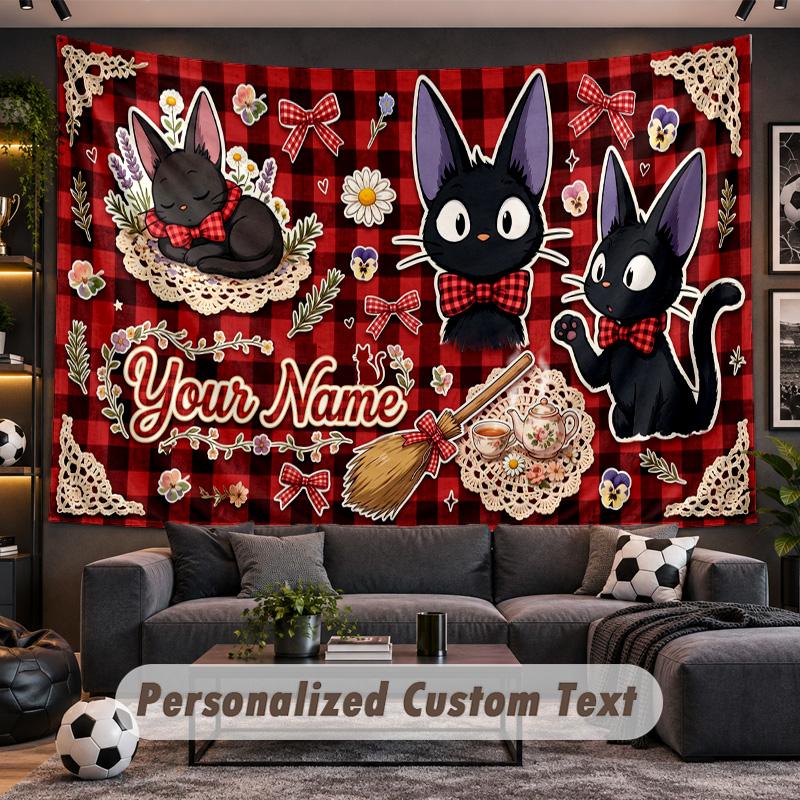 Kiki's Delivery Service Jiji Personalized Tapestry Support Custom Name, Wall Art Home Decoration