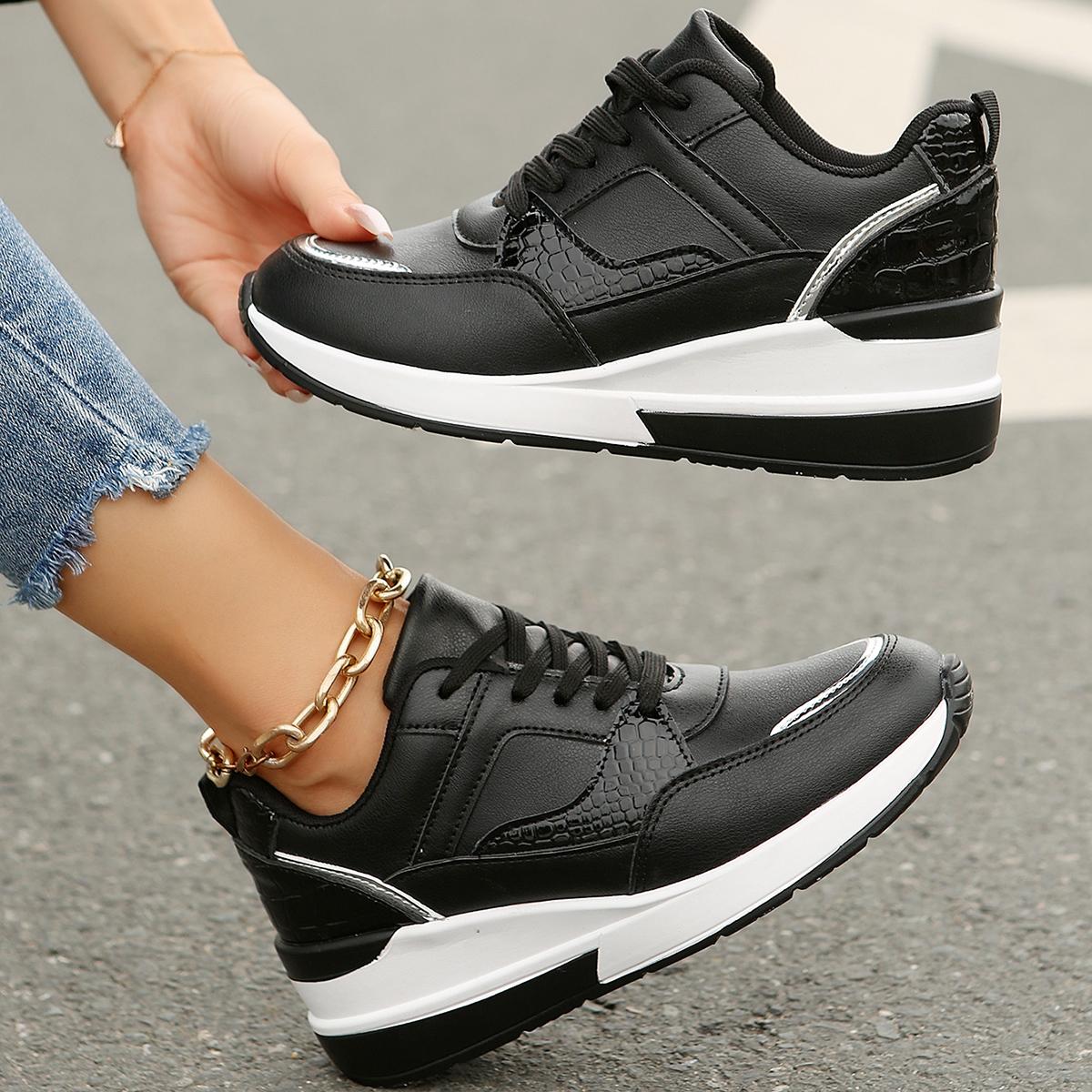 

Жіночі кросівки Нові Платформа Печворк Повсякденні Спортивні Дизайнерські Туфлі Для вулиці Зручні Великого Розміру Жіночі Кросівки Жіноче Взуття 43 чорний