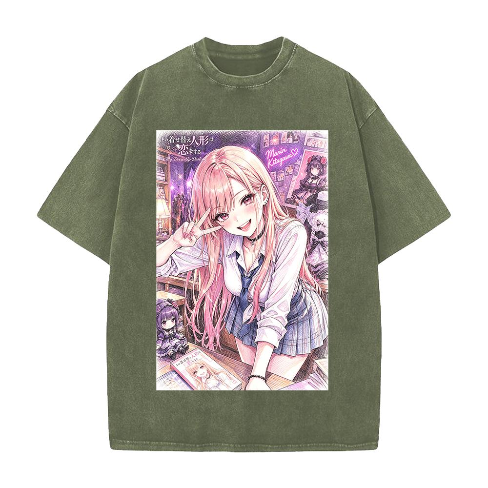 Anime My Dress Up Darling Kitagawa Marin Bedrucktes T-Shirt Herren Damen Gewaschene Baumwolle T-Shirts Kurzarm Kleidung Vintage Streetwear