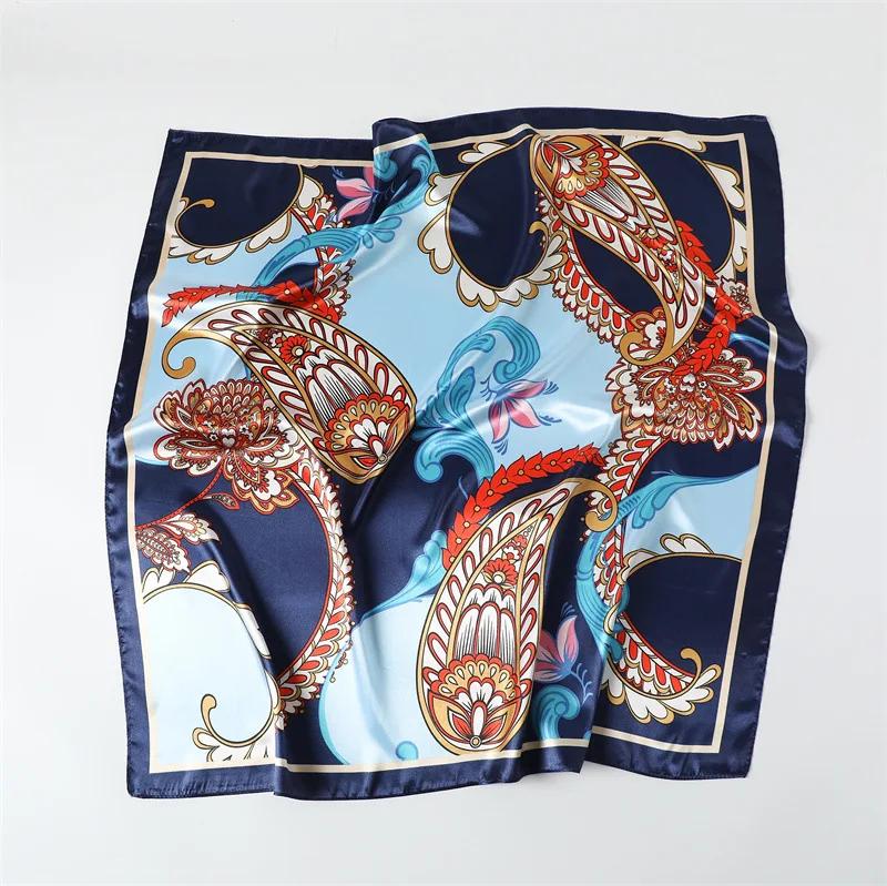 New Spring/Summer Orange Imitation Silk Neckerchief Outdoor Decoration Wraps for Women 90*90cm Cashew Print Square Scarf