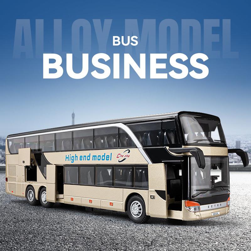 1/30 Business Long Distance Double Decker Bus Alloy Die Cast Metal Model Bus Children's Educational Simulation Toy Holiday Gifts