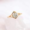 Hexagon Moss Agate Solitaire Ring – Vintage Yellow Gold Plated Pavé Split Shank Ring, Wedding Engagement Jewellery Gift for Women