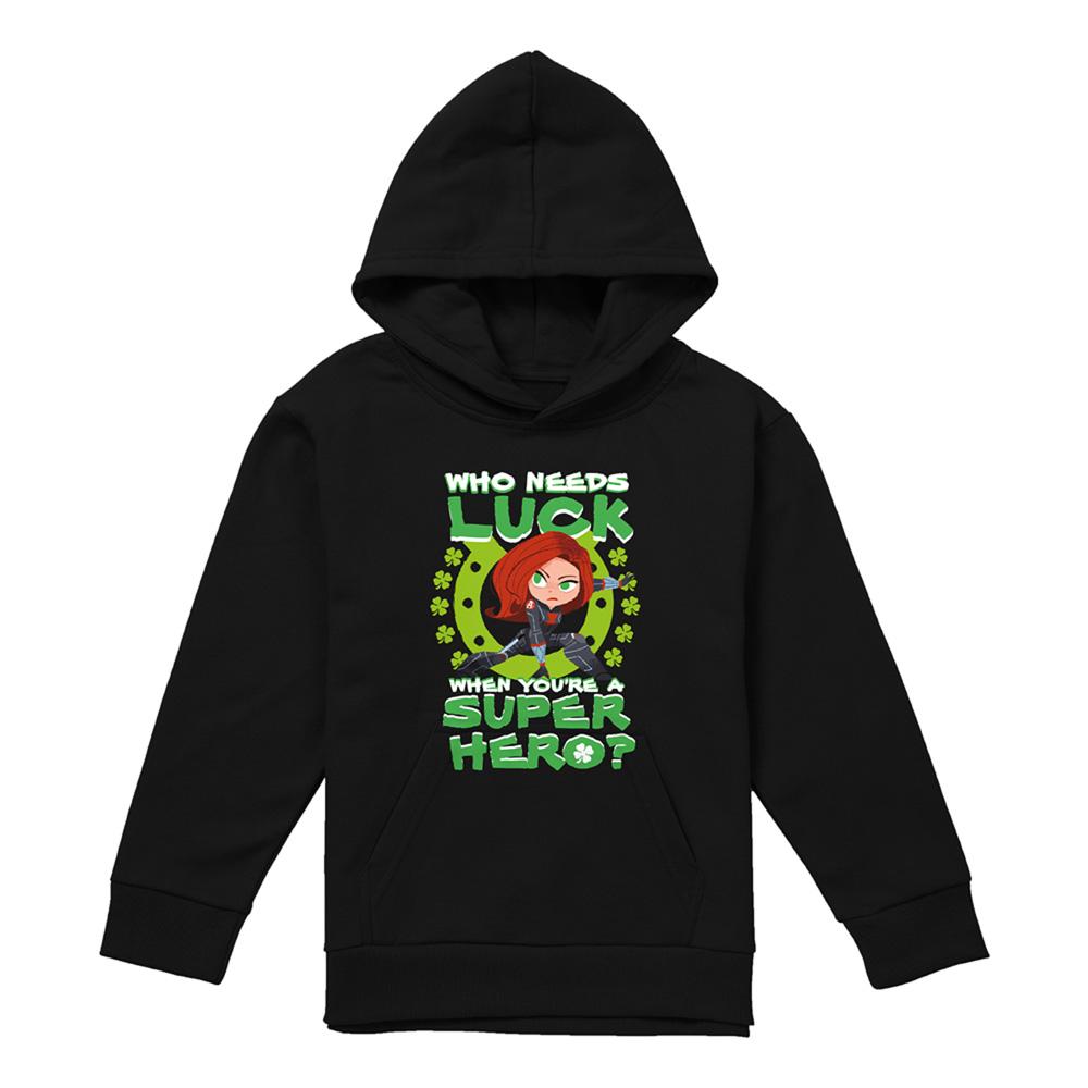 Black Widow Childrens/Kids Lucky Super Hero Heather Pull Over St Patricks Day Hoodie