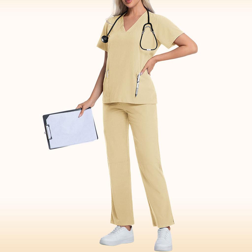 Ladies' Comfortable And Casual Solid Color Short Sleeved Pants Protective Suit Set