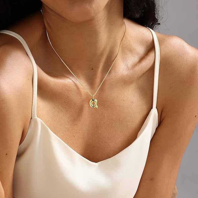 Minimalist Clavicle Chain Necklace with Stainless Steel Bubble Letter Pendant (A-Z)