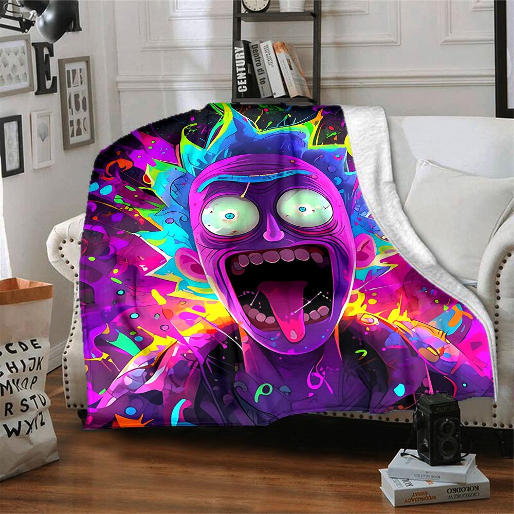 1pc Rick Sanchez Blanket Lightweight Flannel Throw For Sofa, Bed, Travel, Camping, Livingroom, Office, Couch, Chair, And Bed