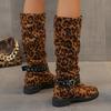 Wildleder Damen Leopard Kniehohe Stiefel Sexy High Heels Designer Chunky Schuhe Winter 2025 Trend Goth Party Pumps Chelsea Botas Mujer
