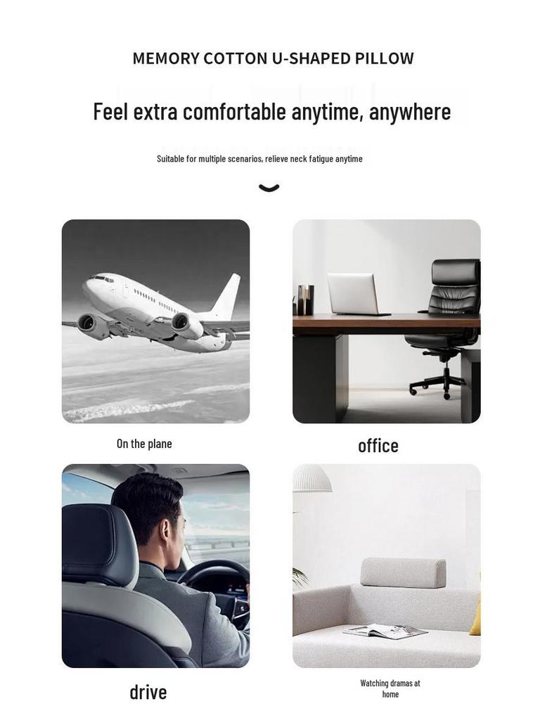 Portable U-Shaped Memory Foam Travel Neck Pillow - Perfect for Airplanes, High-Speed Rail, Office Naps & Cervical Support