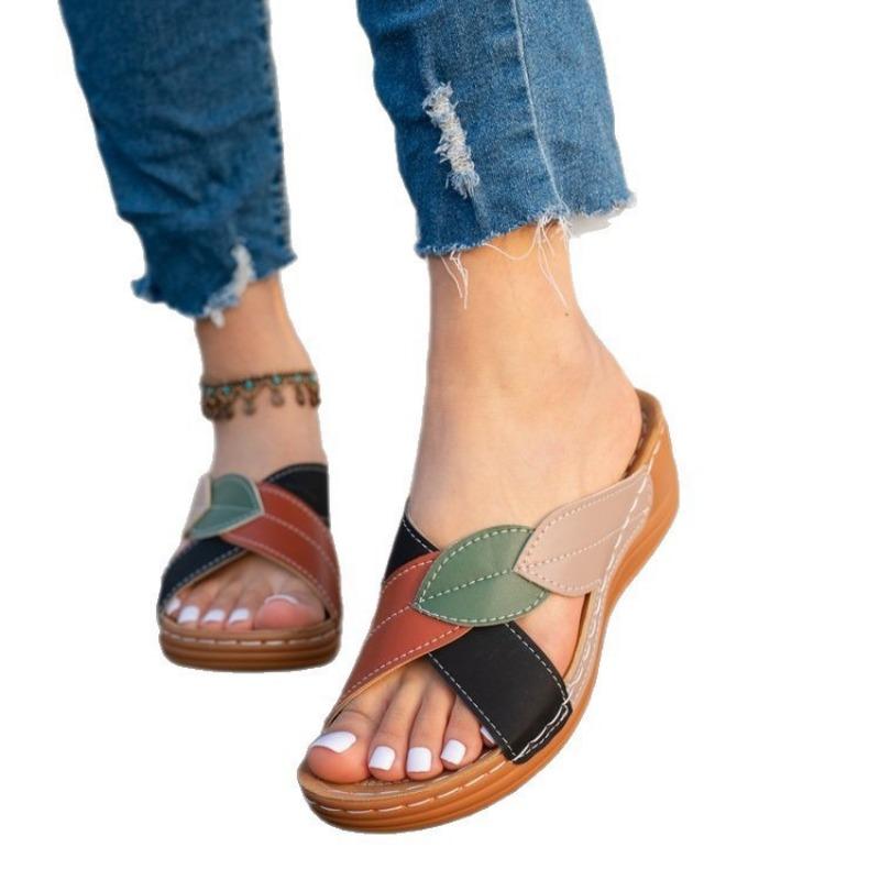 Damen Keilsandalen mit dicker Sohle in Übergröße Sommerbekleidung Kreuzband Weichsohle Lässig Vielseitig Kühl Hausschuhe