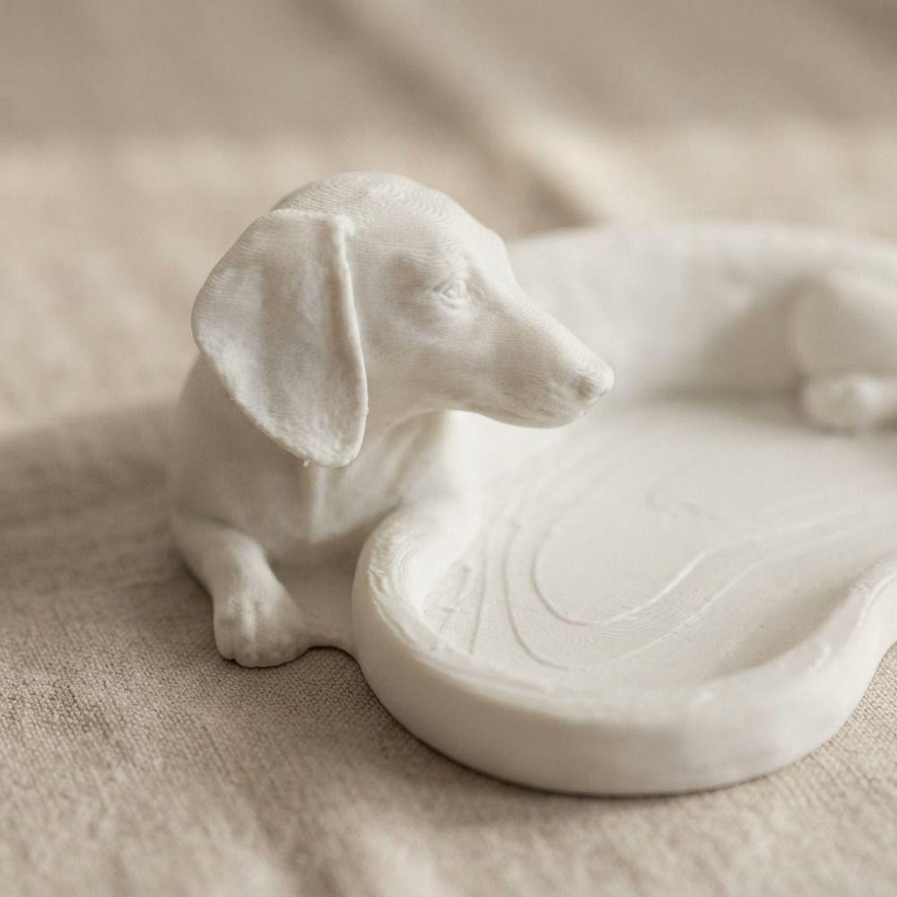 White Dachshund Storage Tray 3D Printed Key Coin Holder Jewelry Catchall Dish for Living Room