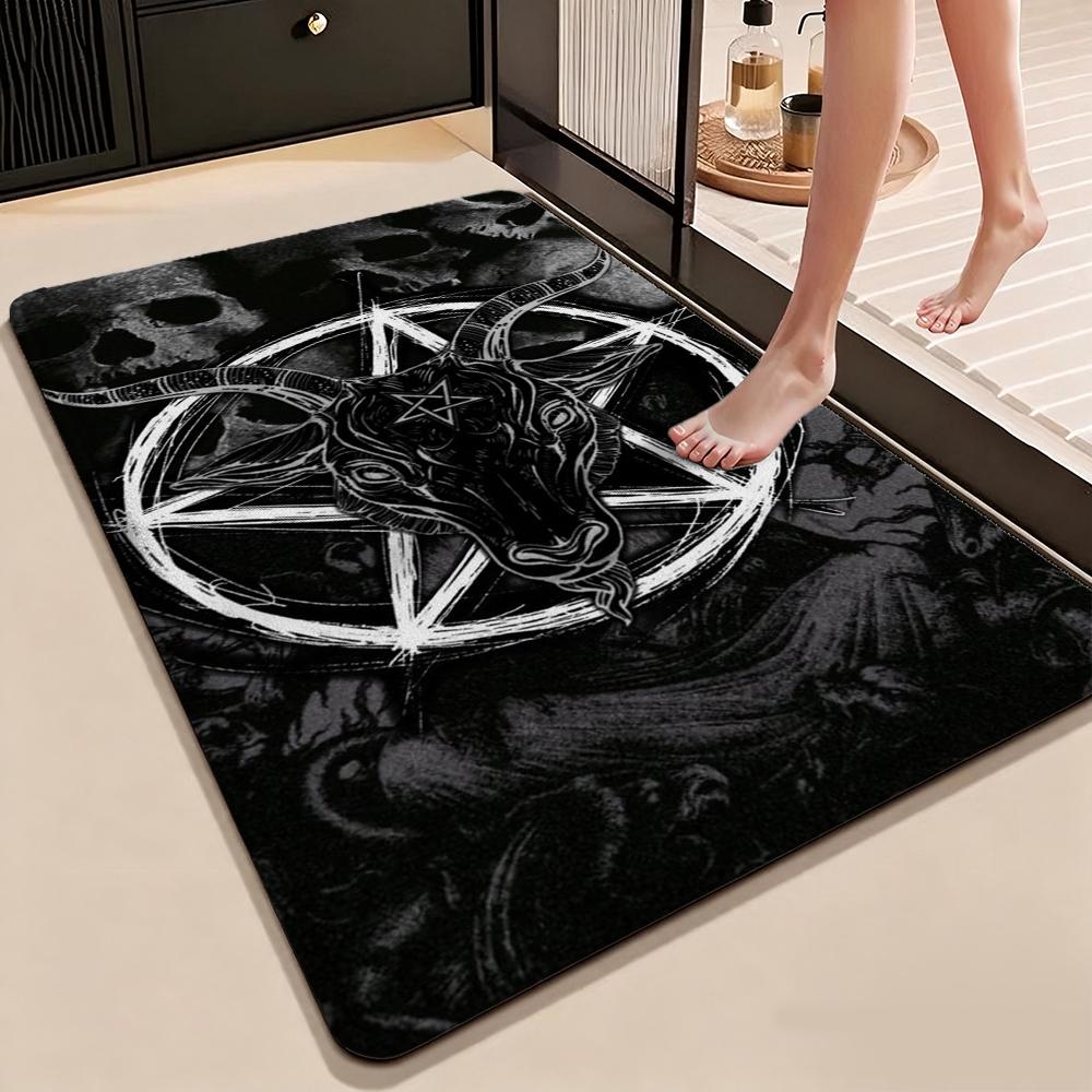 Dark Gothic Pentacle Ruby Accents Patterned Rug Nonslip Thick Carpet For Living Room Bedroom Hallway Home Decor Birthday Gift