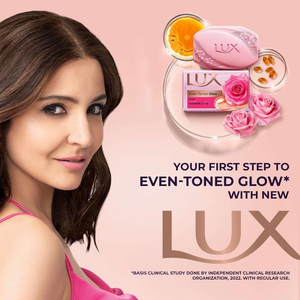 Lux Radiant Glow Beauty Soap Bar With Rose Vitamin C And E For Superior Glow Pack Of 8 X 150g For Face And Body Moisturizing
