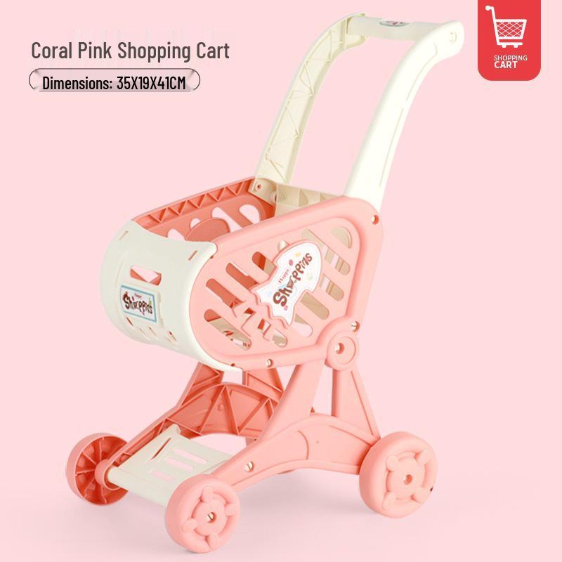Kids Kitchen Role-Play Shopping Cart Toy Set with Cutting Fruit & Dolls