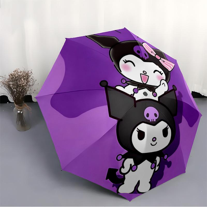 Kuromi Sanrio Automatic Folding Windproof Umbrella with Sturdy Iron Frame, Portable Compact Travel Umbrella All-Season Use Parties 0807074