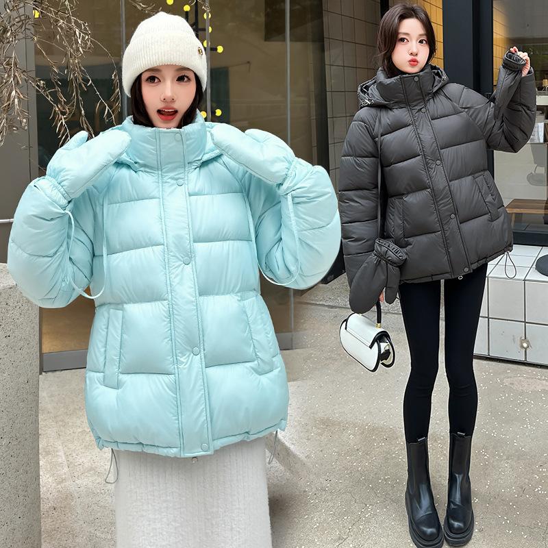 Women's large twill craft cotton-padded clothes, hooded waist, gloves, pockets, multi-color mixed batch live broadcast supply