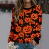 Women Fashion Halloween Printed Long Sleeve  Stitching Sweatshirt Top