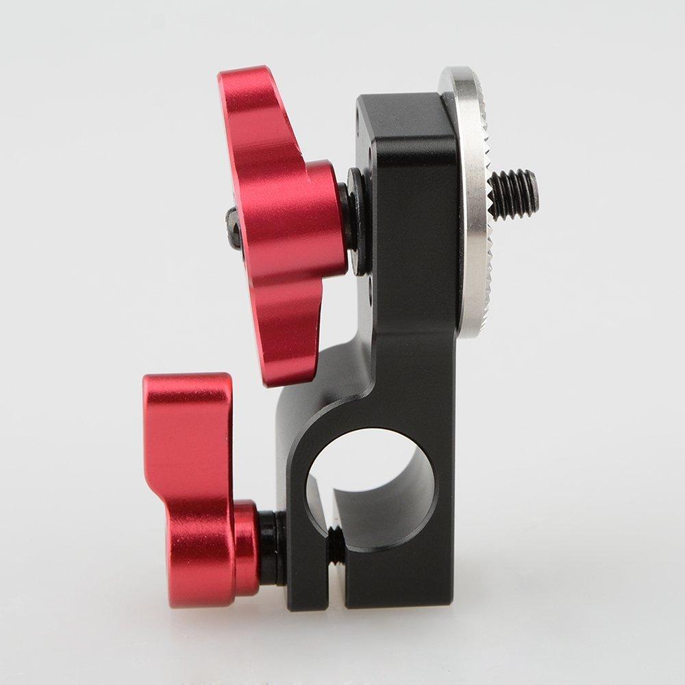 CAMVATE 15mm Single Rod Clamp with Rosette Mount, Rosette Adapter, Camera Accessory, Connects to 15mm Rod Systems (Red Wing Nut)