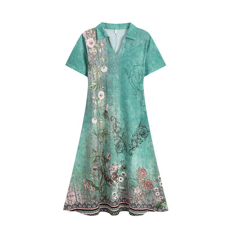 

Fashion Style Fashion Summer New Arrival Women s round Neck Short Sleeve Dress Bohemia Print Elegant Slim Looking Dress Green S