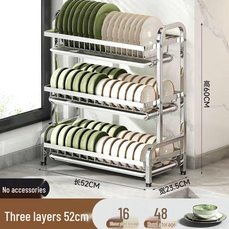 Stainless Steel Kitchen Dish Drying Rack with Bowl and Plate Storage