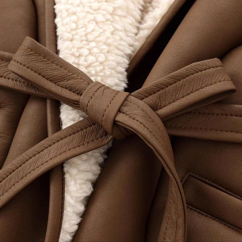 Winter New Women clothes European and American Blogger Retro Ins Style Suede Lamb Wool Jacket Lace-up Short coat