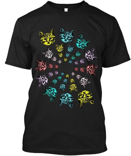 Spiral Cats Black T-Shirt Made in the USA Size S to 5XL Unisex T-Shirt XXXXL
