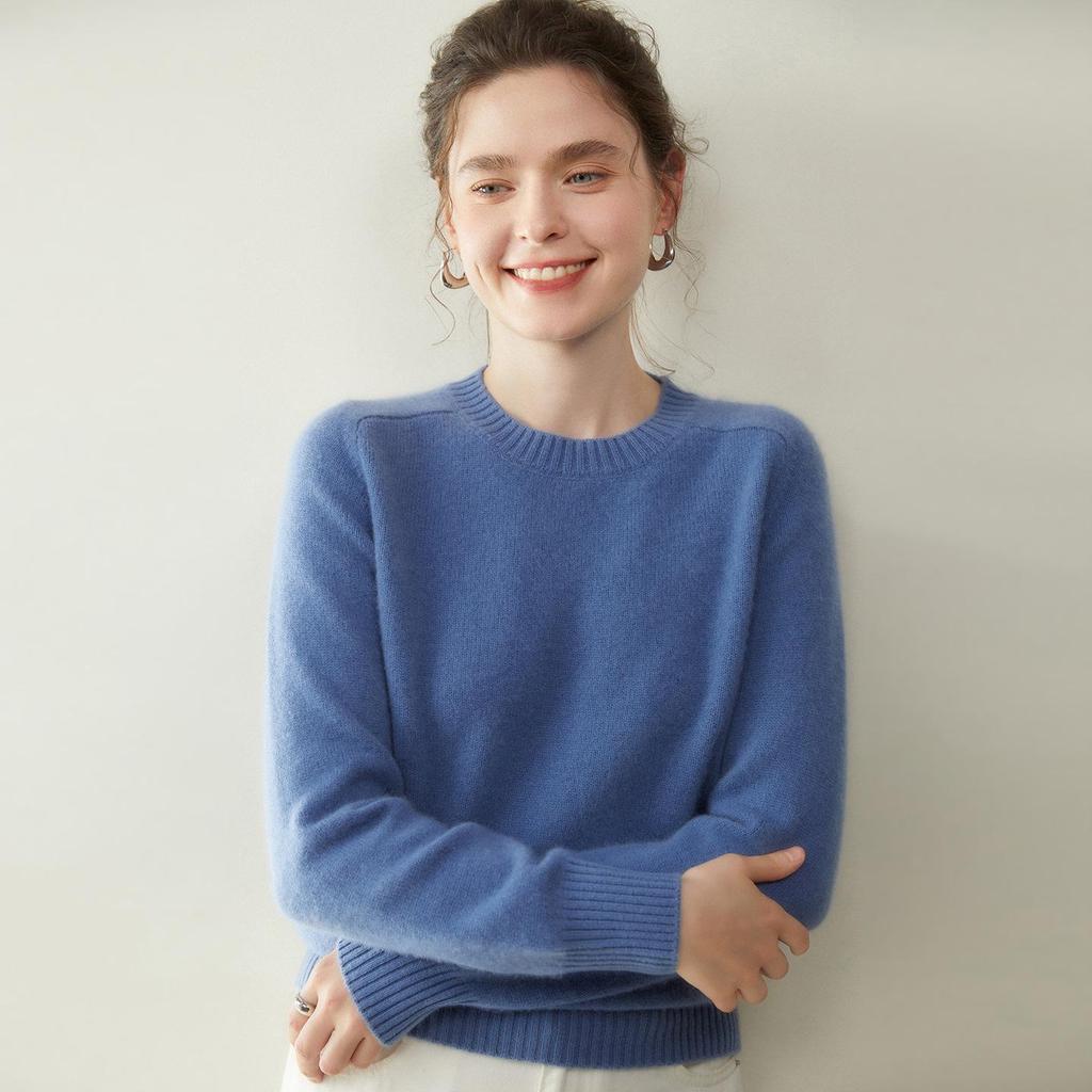 Damen Kaschmir Pullover mit Rundhalsausschnitt - Herbst/Winter Kollektion 2025, Sattelschulter, Verdickt, Uni-Farben, Lockere Passform, Figurschmeichelnde Strick-Basis.