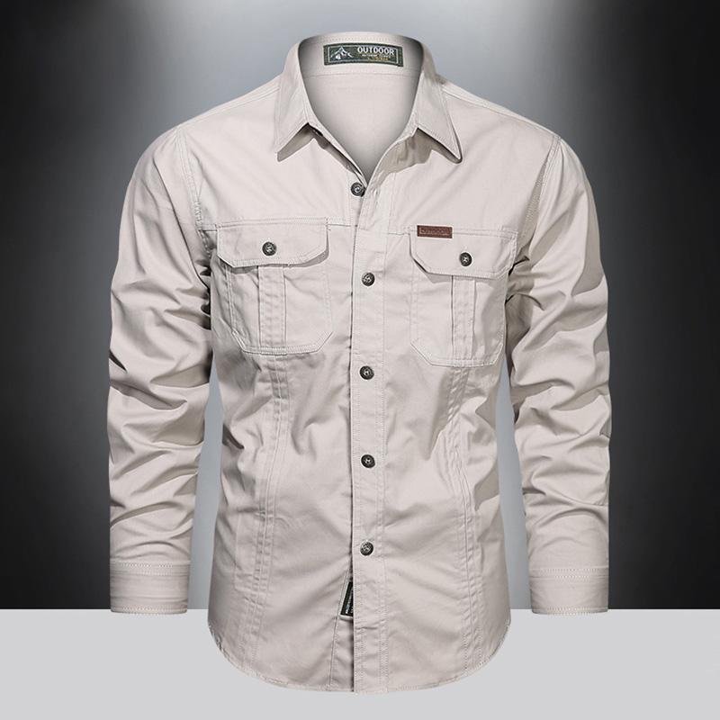 Men's Casual Tooling Long Sleeve Shirt 2026 Autumn Multi-Pocket Large Size Pure Cotton Military Jacket Middle-aged Youth Shirt