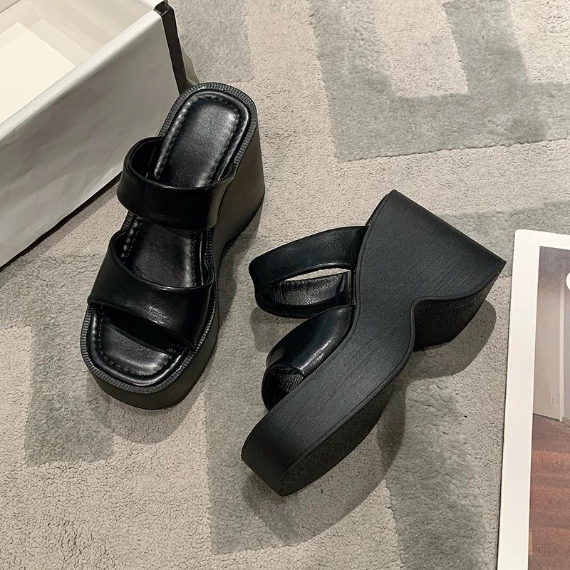 

Модные женские шлепанцы на танкетке с застежкой-молнией 2024 года, летние пляжные сандалии на толстой платформе, женские, на толстой подошве, на высоком каблуке 40