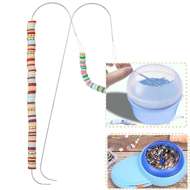 Pack of 6 Large Eye Curved Beading Needle and Beads Ends Accessory Designed for Bead Spinners and Jewelry Creation
