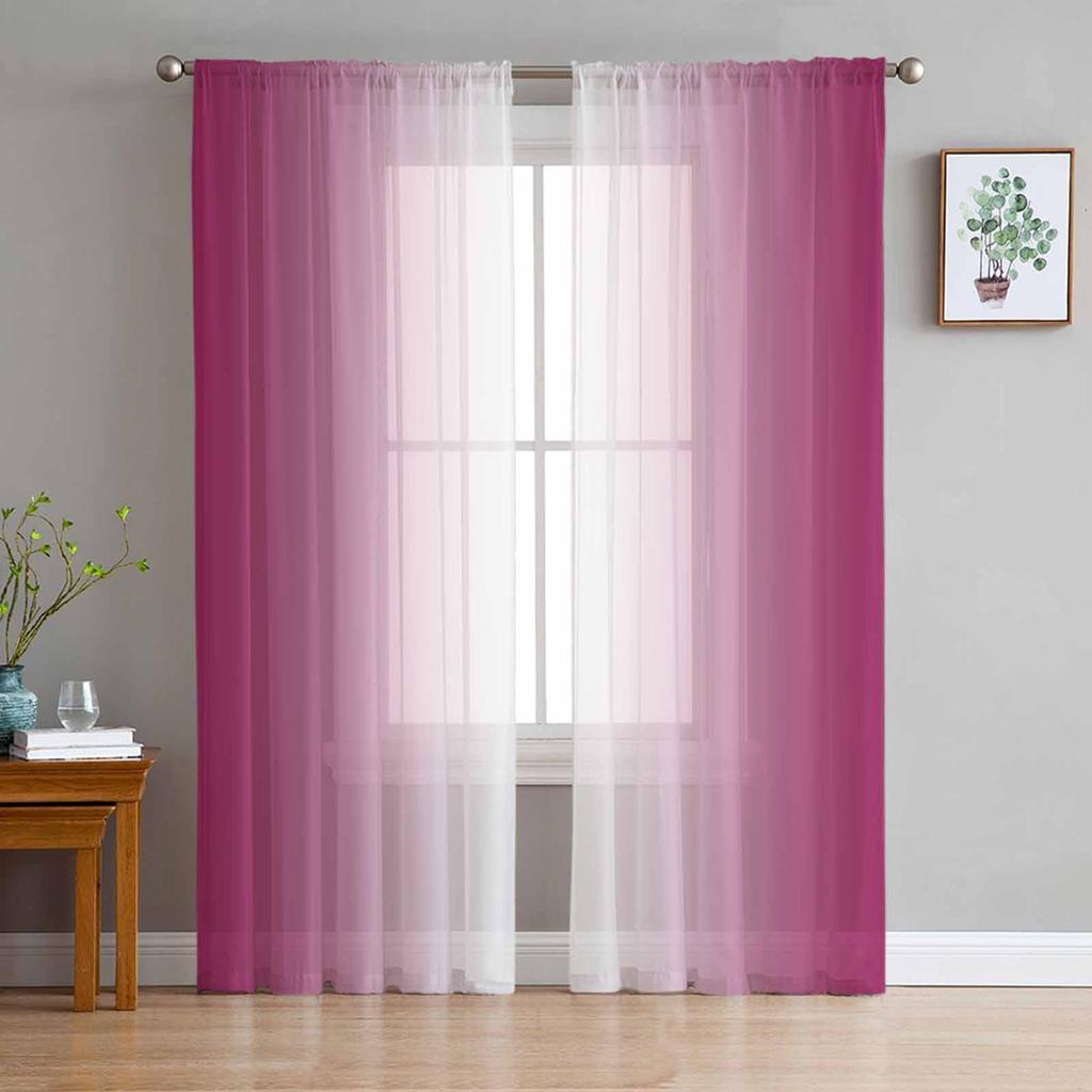 Red And White Gradient Sheer Drapes for Living Room Decoration Window Curtains for Kitchen Curtains