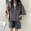 Women's 2 Pieces Sets Sweat Suit Summer Shorts T-shirt Hooded Loose Sports Tracksuit Training Bottom Suit Korean Style