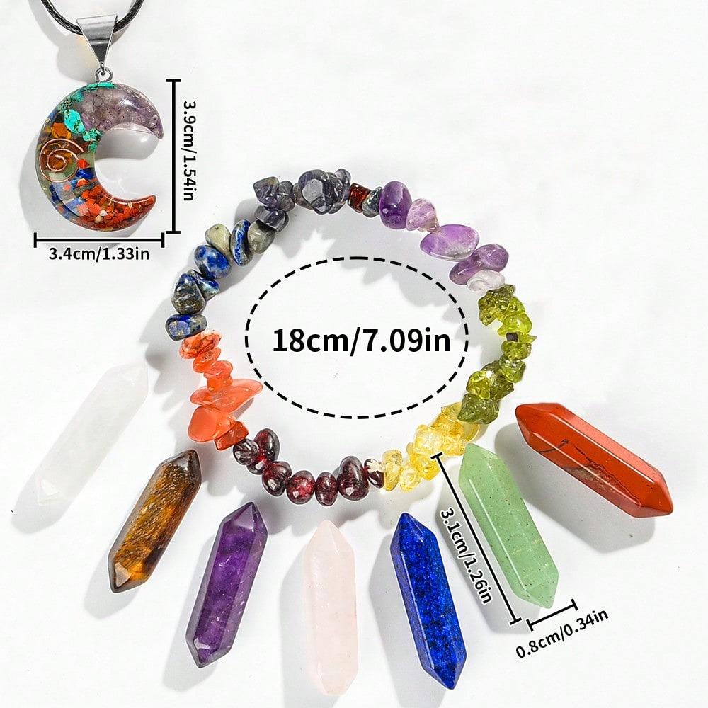 Seven Chakra Jade Crystal Meditation Pendant Necklace with Leather Cord