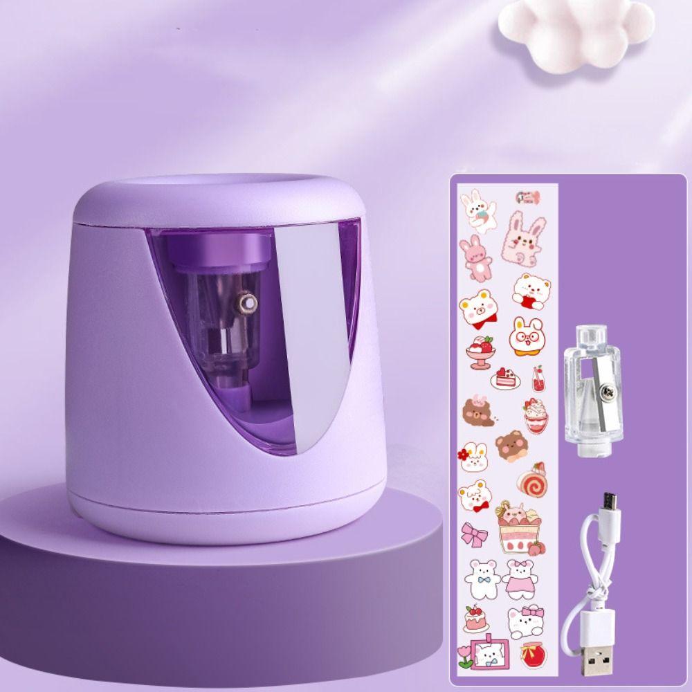Cartoon with Decorative Sticker Switch Automatic Electric Pencil Sharpener Creative Stationery Mechanical Tool