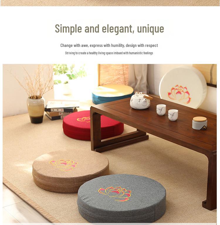 Lněný vyšívaný tatami podsedák na meditaci a zenové klečení - Pratelná podložka na arkýřové okno