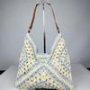Color Block Straw Weaving Shoulder Bag Large Capacity Summer Beach Vacati Bag Underarm Bag Simple Urban Style Polyester Lining
