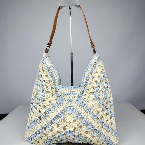 Color Block Straw Weaving Shoulder Bag Large Capacity Summer Beach Vacati Bag Underarm Bag Simple Urban Style Polyester Lining