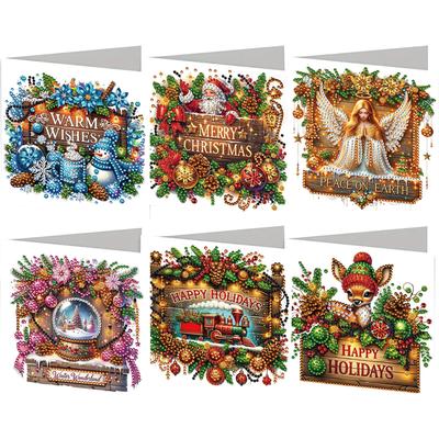 Ensemble de 6 Cartes de Vœux Peinture Diamant DIY Motif Noël Strass Diamant Art Mosaïque Cartes Postales Cartes de Félicitations & Cadeaux