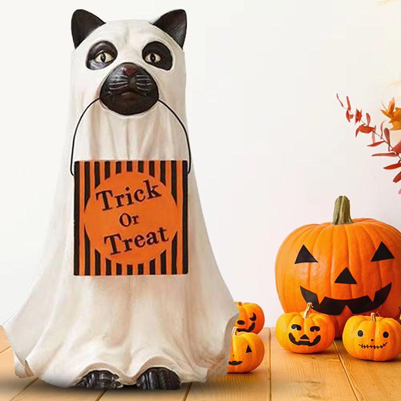 Halloween Dog Cat Statues Festival Theme Ghost Dog Candy Bowl Holder Multifunctional Anti Fading Festival Party Decoration Gift