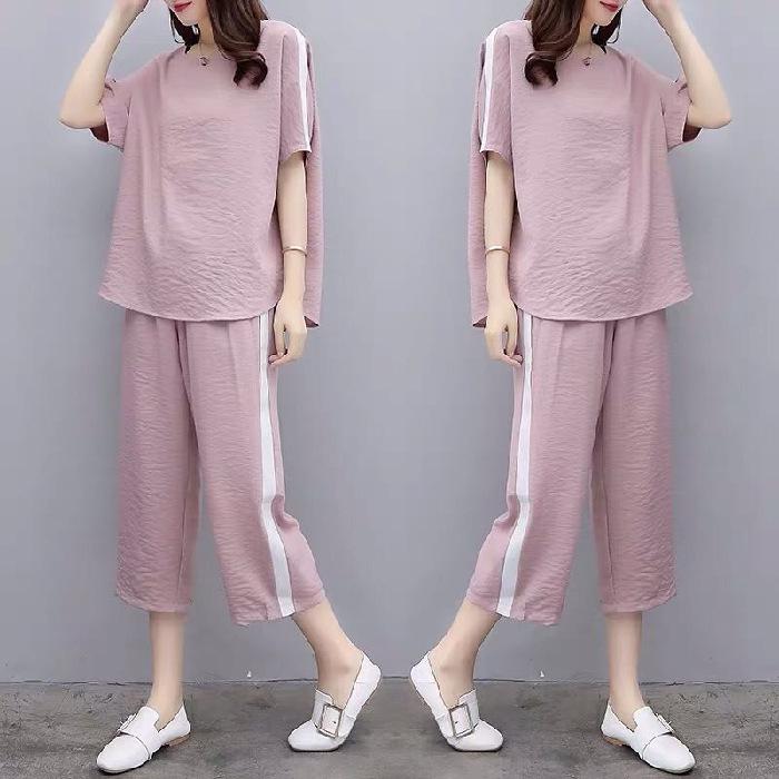Plus Size Korean Style Women's Summer Two-Piece Set: Loose Casual Wide-Leg Pants Suit