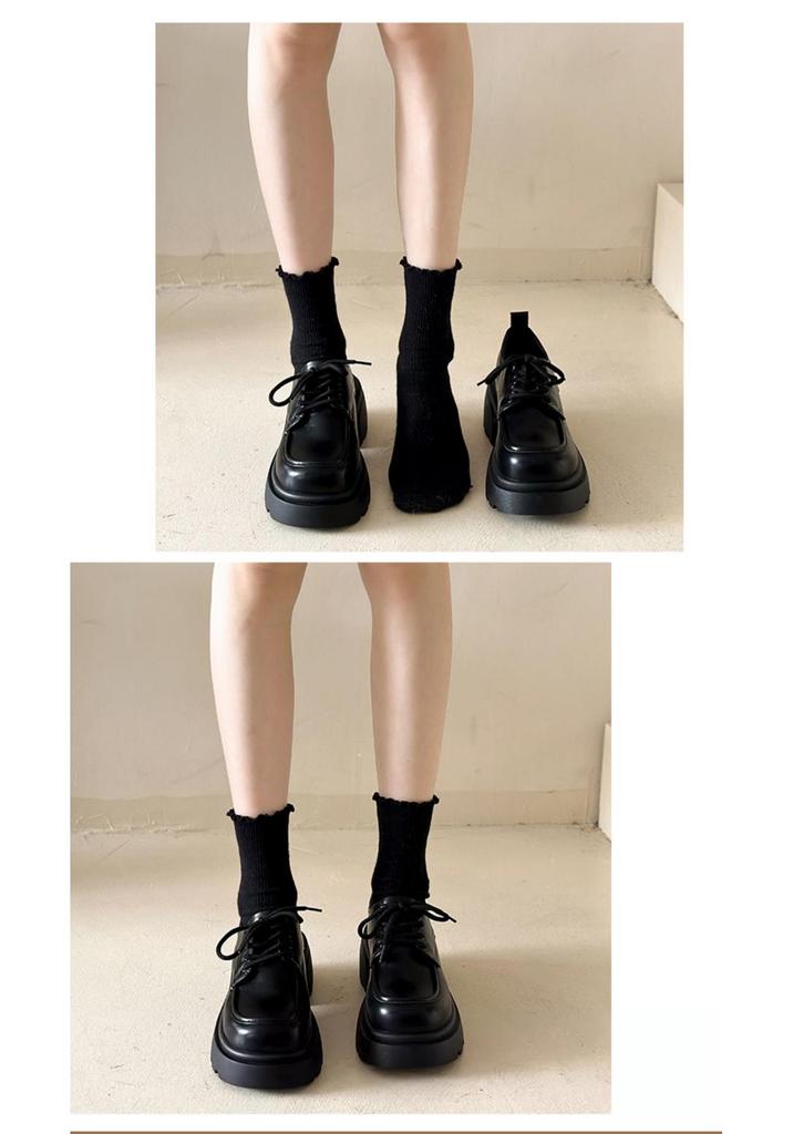 Women's British Style Black Leather Thick-Soled Loafers - 2026 Spring/Summer Collection Versatile Flats