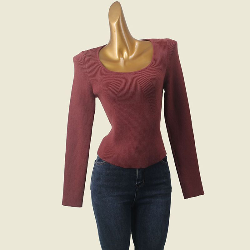 Los Angeles Brand Square Collar Sexy Base Shirt Foreign Trade Original Order Thread Autumn Long Sleeves Slim Fit Inner Wear Knitwear