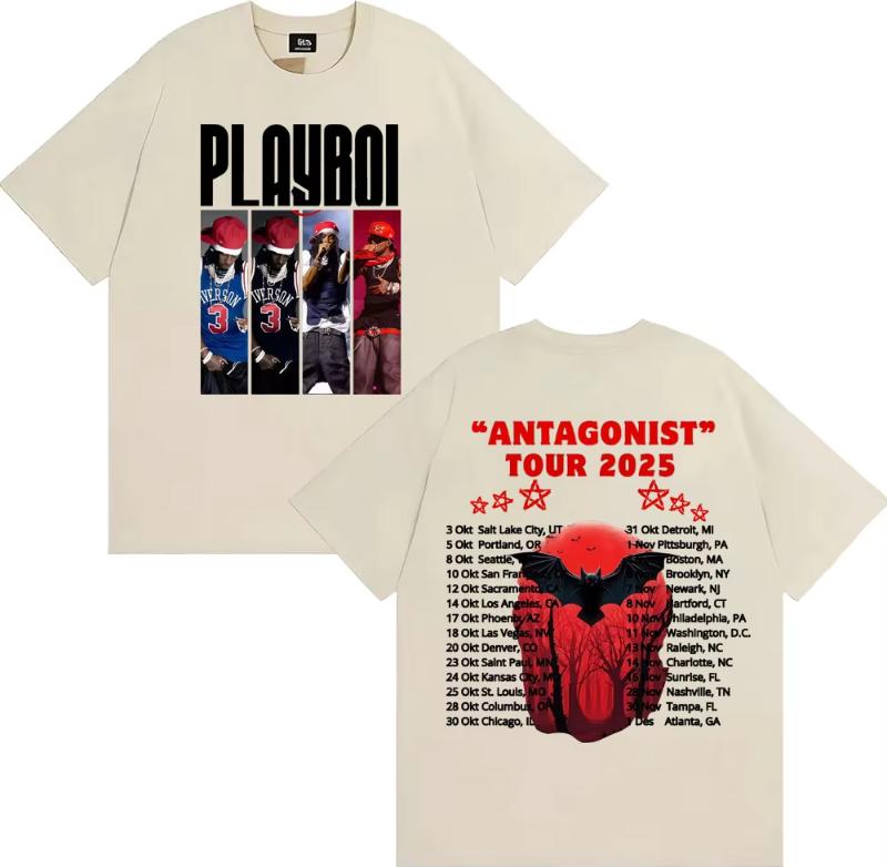 

Rapper Playboi Carti Antagonist Tour 2025 Graphic T-shirts Men s Clothing Harajuku Hip Hop T Shirt High Quality Cotton Tees S разноцветный