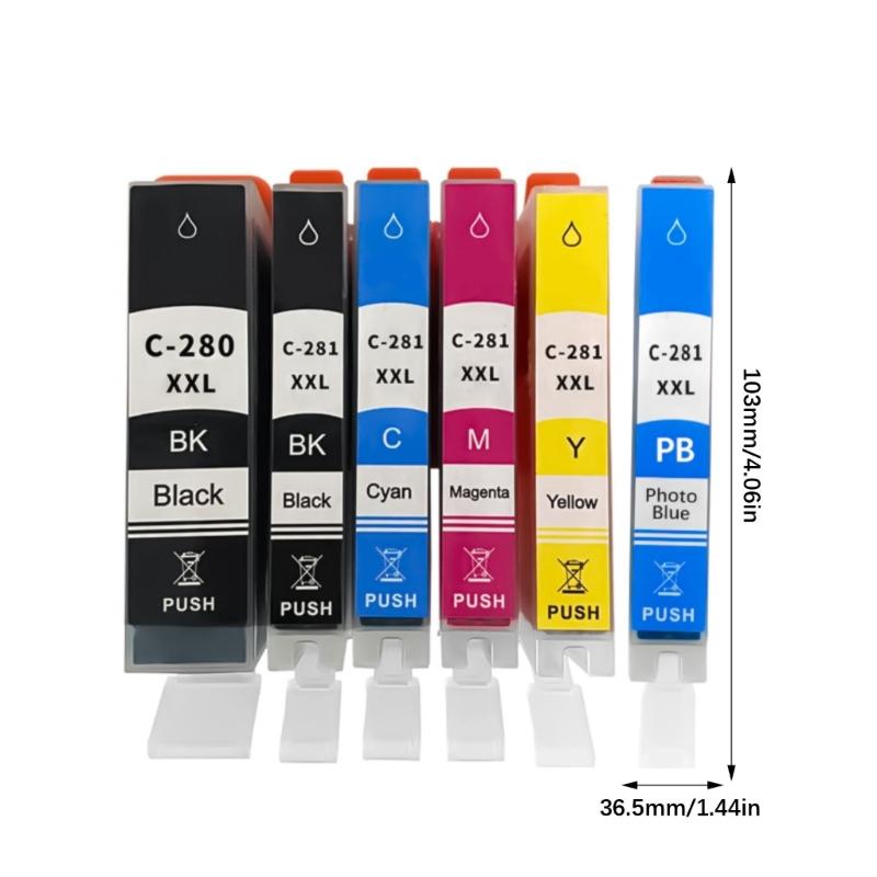 6 Color Replacement Ink Cartridges For PGI280 CLI281 XXL Printers Leak Proof Technology And Easy Installation