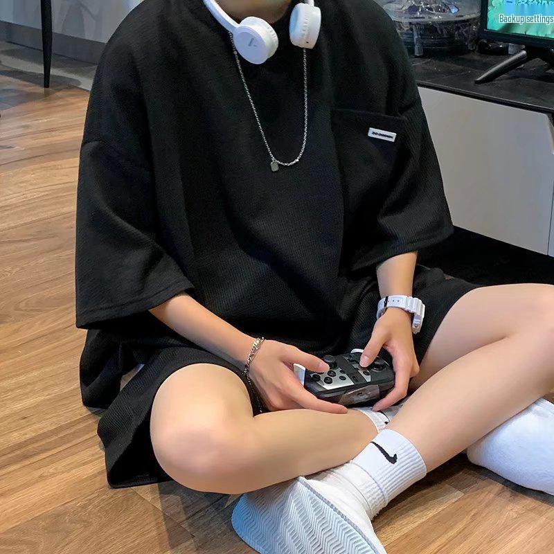 

Zijun Модная вафельная футболка и брюки широкого кроя Спортивный комплект M чёрный