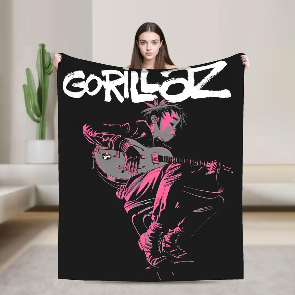 Musikband Gorillaz Crew Flanelldecke Weiche Überwurfdecke für Draußen Flugzeugreisen Mode Tagesdecke Sofa Bettbezug