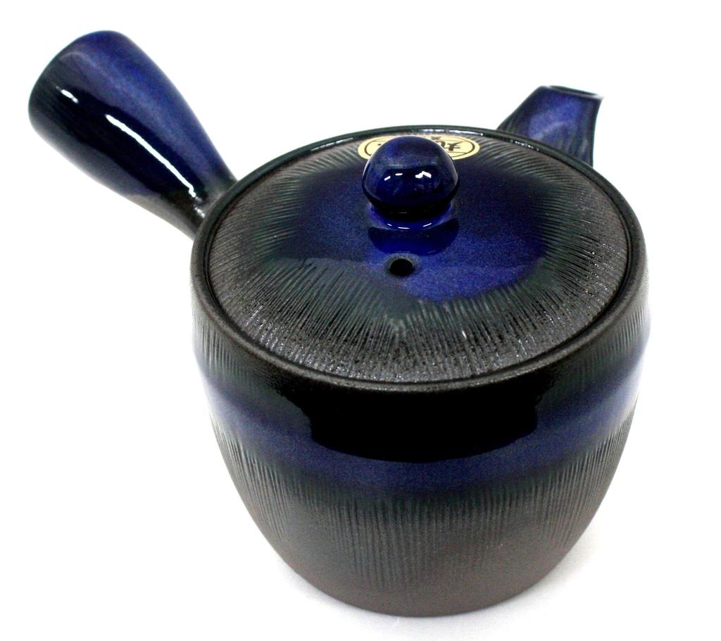Hisamura Touki Blue Banko Round Net Teapot with Thousand Stripes and Sea Cucumber 7464 (Hisamuratouki) Teapot, 370ml, Ware, Design,